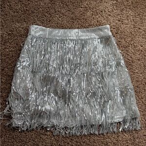 Glamorous Silver Fringe Mini Skirt